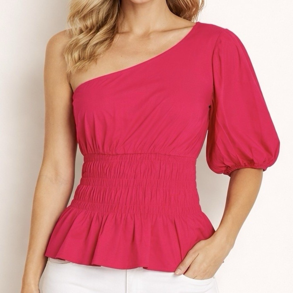 NWT Strut & Bolt Women's Fuschia One Shoulder Smocked Top Size S Chic Colorful